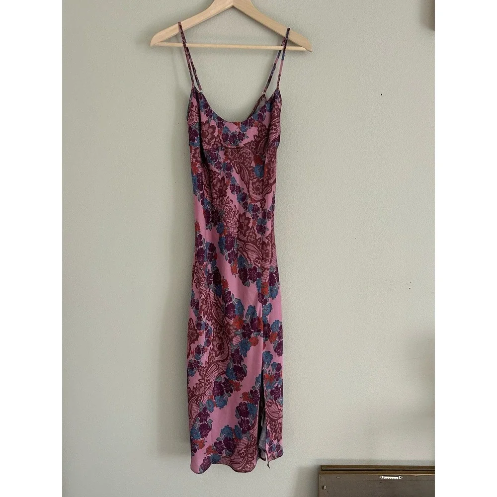 Free People Intimately Free People Printed Right This Way Satin Dress Medium‎